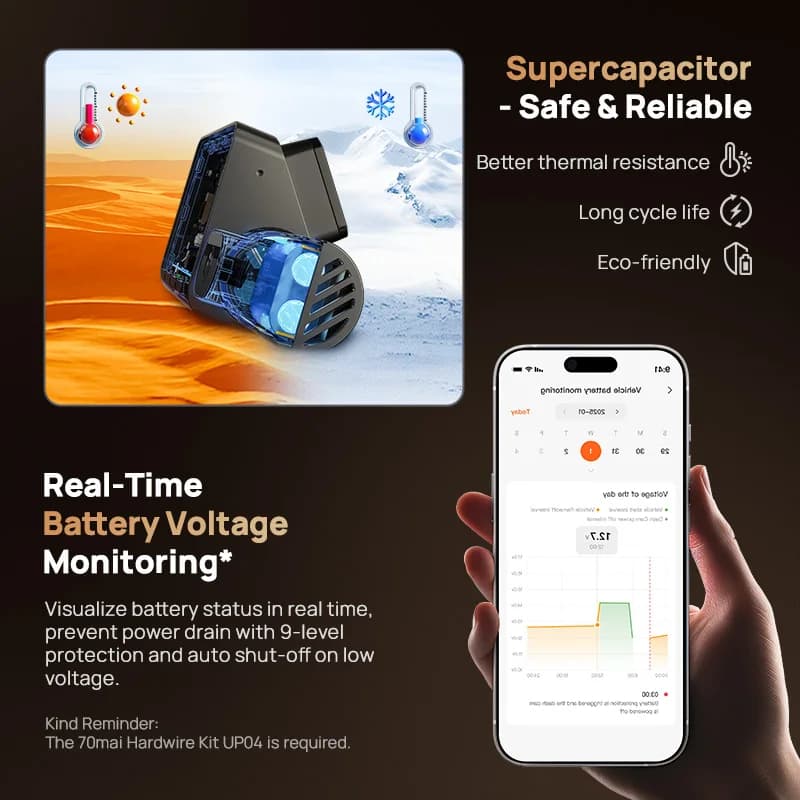كاميرا سيارة 70mai T800 بدقة 4K، 3 قنوات، HDR، سوبر كاباسيتور، واي فاي 6، تحكم صوتي، 4G LTE، متوفرة في المستودع المحلي - 4