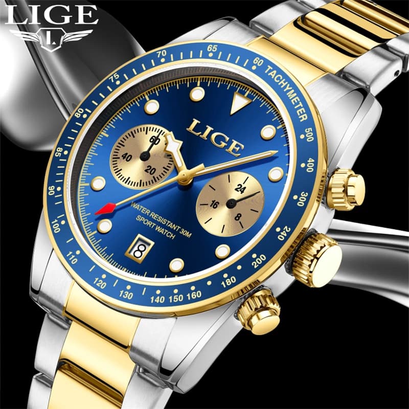 ساعات LIGE جديدة للرجال، علامة تجارية فاخرة، ساعات معصم كوارتز رجالي، ساعة كرونوغراف رياضية مقاومة للماء مضيئة، ريلوجيو ماسكولينو + علبة