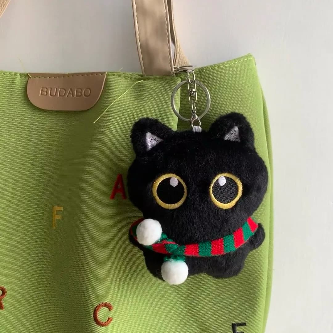 Cartoon Cute Black Cat Plush Keychain Squeaky Toy Squishy Bag Pendant Soft Stuffed Toy Ins Style Cuddly Cat Doll Boys Girls Gift - 3