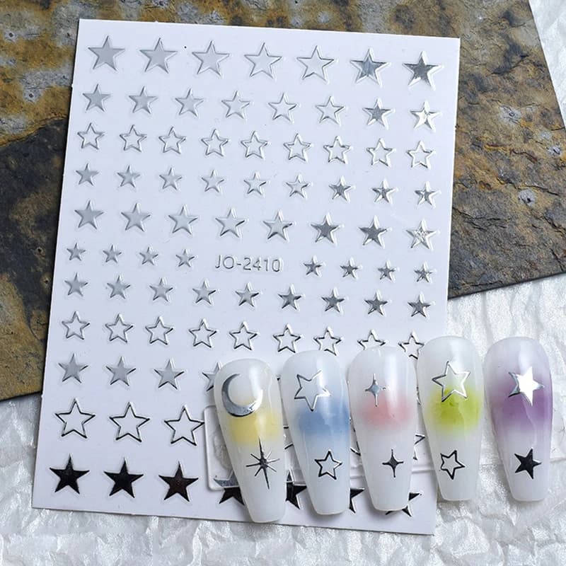 مرآة معدنية فضية ثلاثية الأبعاد مسمار ملصقا ثلاثية الأبعاد قلوب الحب شريط خطوط الشريط المتزلجون ذاتية اللصق الشارات مسمار الفن مانيكير الزينة - 2