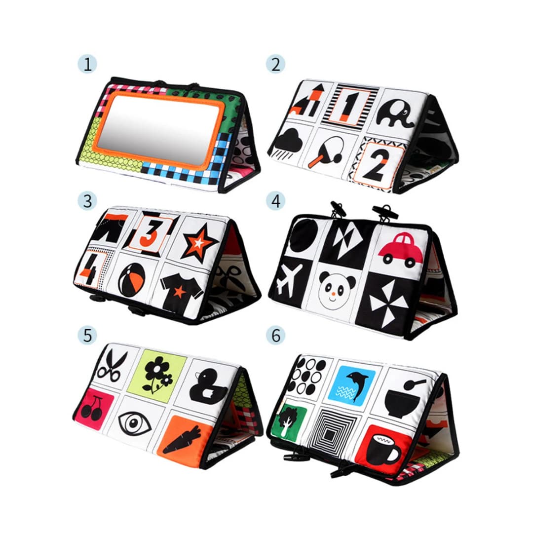 أبيض وأسود الوليد مرآة لعب الطفل البطن الوقت للأطفال تطوير مونتيسوري الزحف عالية التباين النشاط لعبة حسية - 5