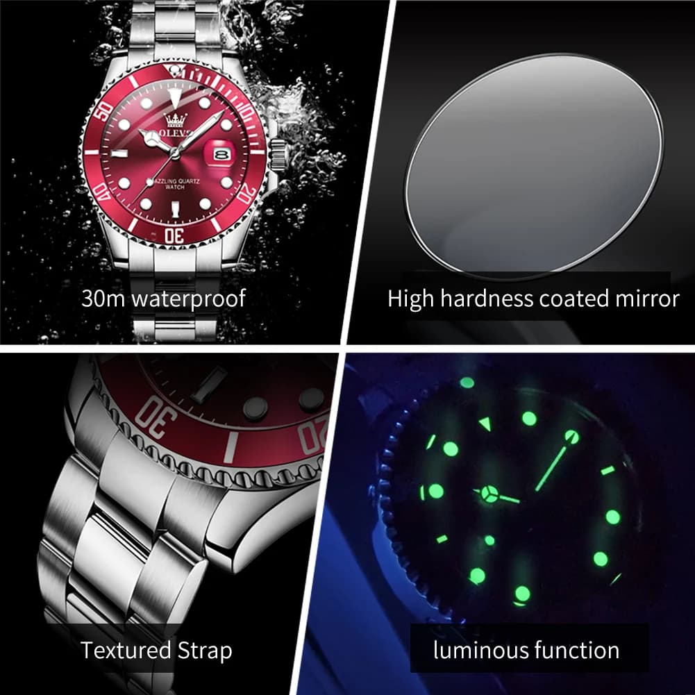 OLEVS Luxury Sport Man Watch Military Waterproof Luminous Date Week Men Watch Stainless Steel Quartz Men's Watches Male Clock - 2