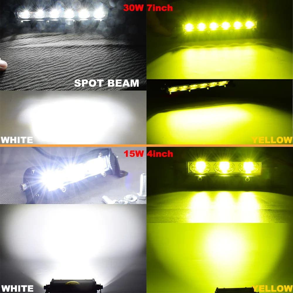 4''/7'' MOTO car 15W/30W LED Light Bar Single Row Work Spotlights Mini Led Lamp Bike Light 4X4 Offroad 12V 24V White Yellow - 5