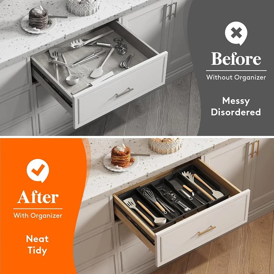 Expandable Cooking Utensil Tray Utensil Organizer for Kitchen Drawers Adjustable Cutlery Silverware Flatware Holder Kitchen Tool - 5