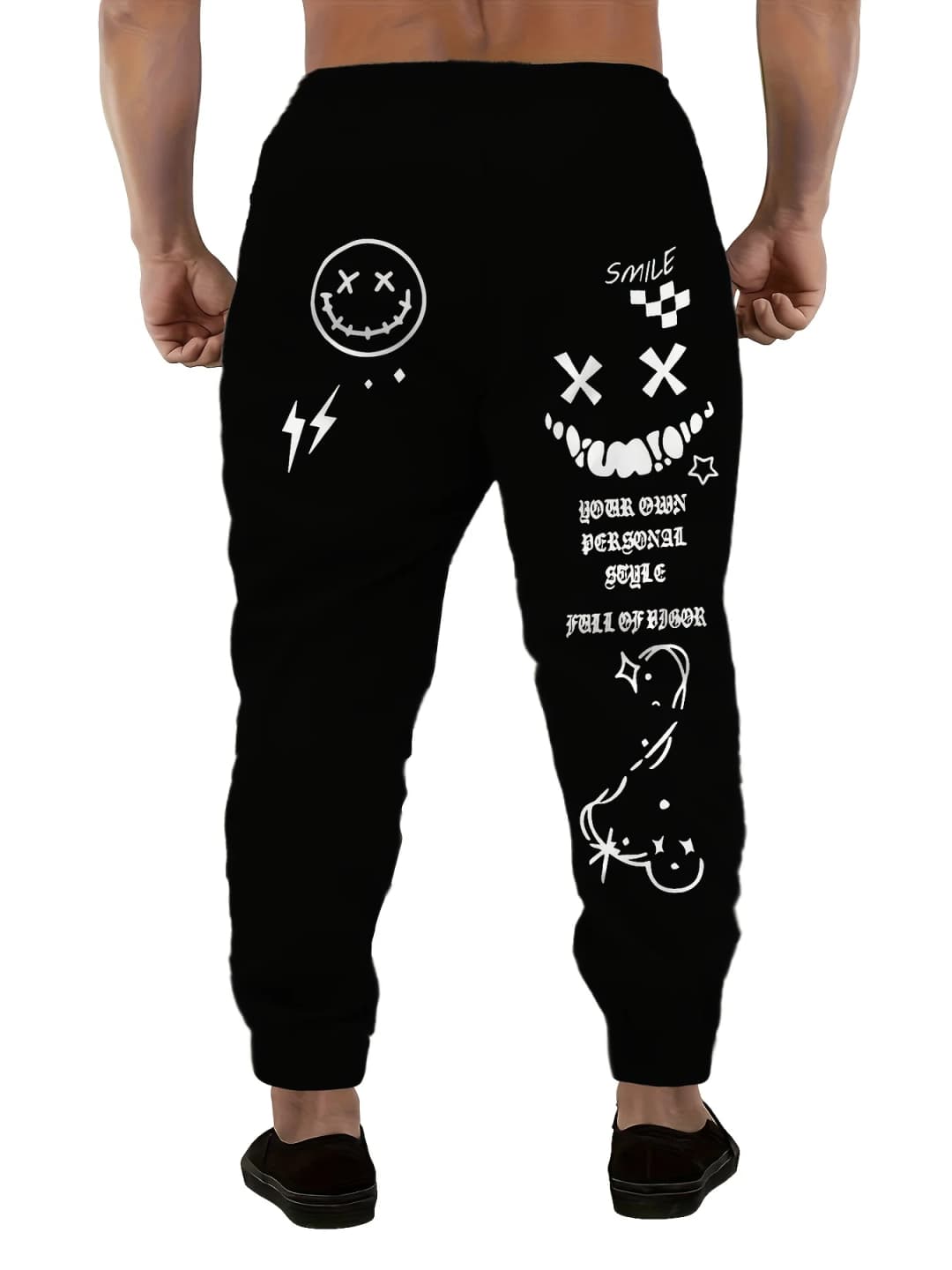 بنطلون رجالي طويل جديد لخريف 2025، كاجوال، تزلج، وجه مبتسم مطبوع، بنطلون هيب هوب خارجي - 3