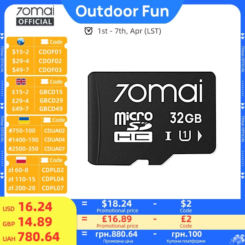 بطاقة ذاكرة 70mai مايكرو SD بطاقة TF بمستوى UHS-3 متوافقة مع 70mai T800 وX800 وA810 وA510 وA800SE وA800S وA500S وA200