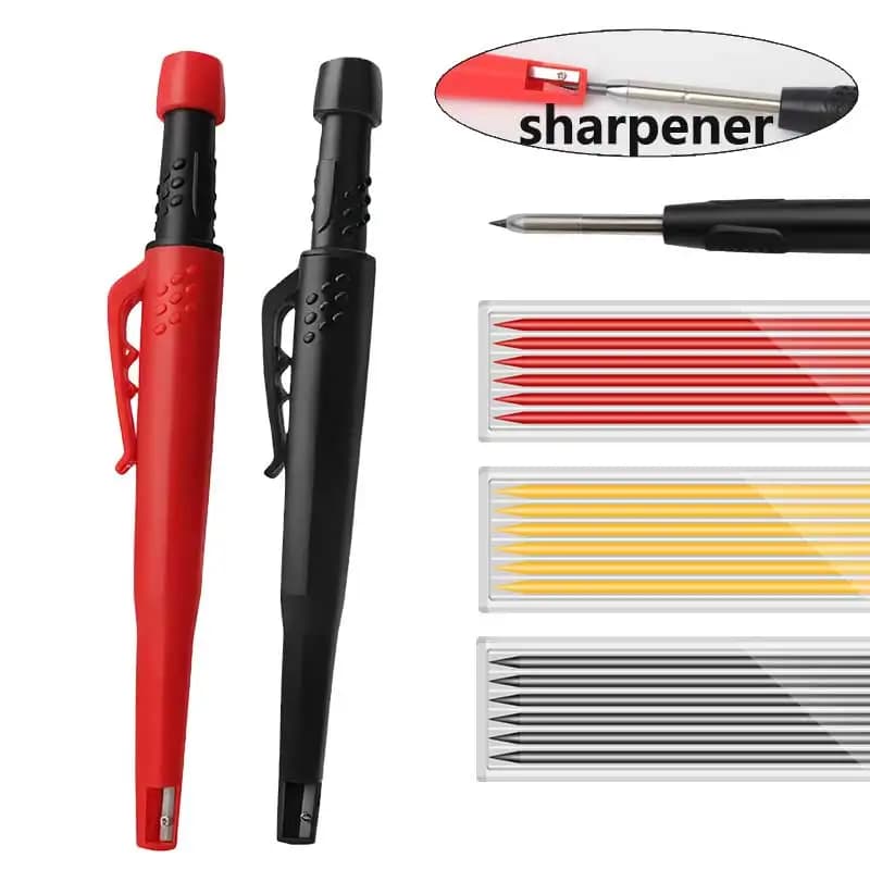 Longlife Automatic Pencil with Sharpener Metal Solid With Holder Deep Hole Mechanical Marker Stand Pocket Clip Tool Woodworking