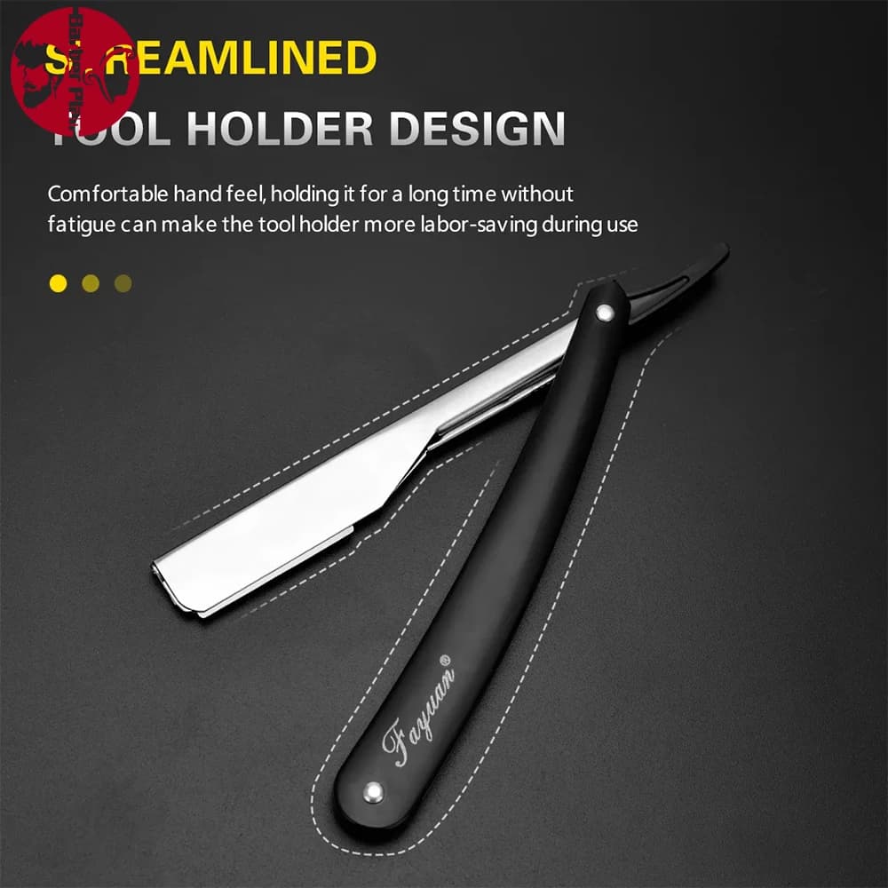 Salon Barber Knife Men's Hair Shaver Manual Straight Edge Stainless Steel Sharp Cutter Holder Folding Shaving Beard Supplies - 2
