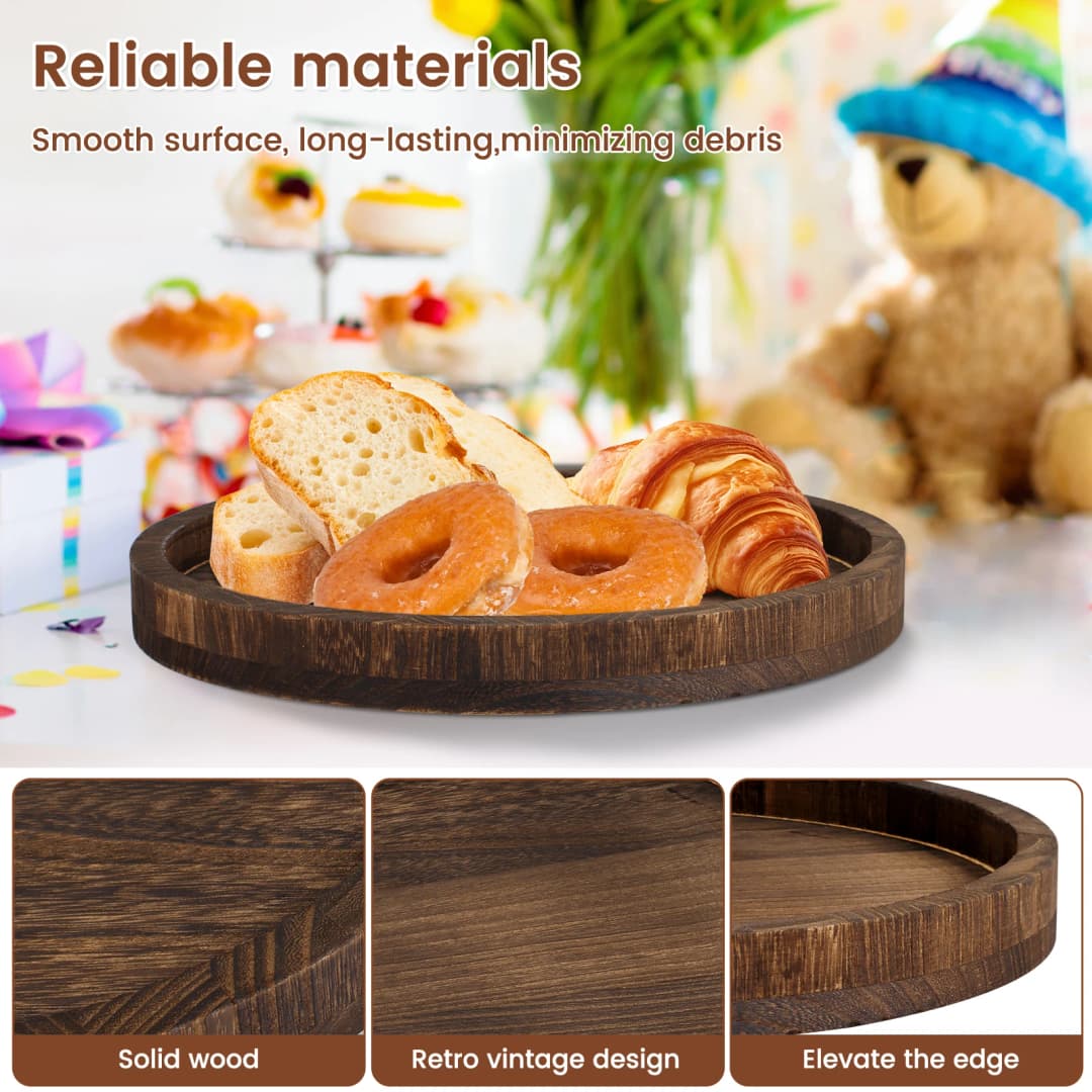 صينية خشبية دائرية بقطر 30 سم، صينية قهوة ووجبات ذات طابع ريترو، صينية تقديم متعددة الاستخدامات لحمل الشموع، ديكور منزلي - 5