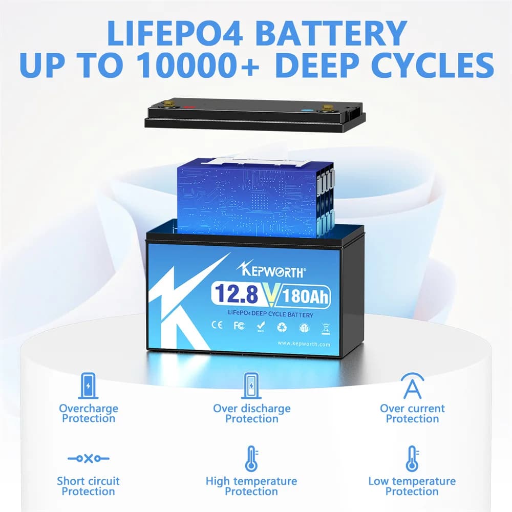 بطارية KEPWORTH 12V، 180Ah/300Ah، فوسفات الحديد الليثيوم، مع نظام إدارة بطارية محسن، 6000 دورة، مناسبة لسيارات RV وعربات الجولف والطرق الوعرة والخارجية - 6
