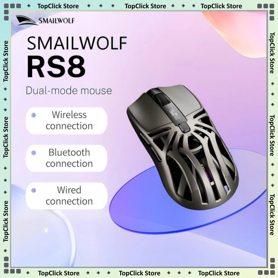 SMAILWOLF RS8 Tri-Mode Gaming Mouse, 73g Lightweight, Digital Screen Display, 6-Speed DPI, RGB Backlight, Macro Programmable