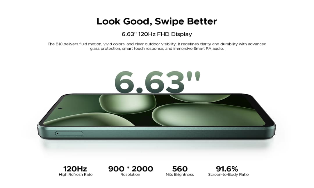 هاتف DOOGEE B10 الذكي IP68/IP69K بشاشة 6.63 بوصة بمعدل تحديث 120 هرتز وبطارية 7600 مللي أمبير ومعالج Helio G100 وكاميرا 64 ميجابكسل بنظام أندرويد 16 - 2