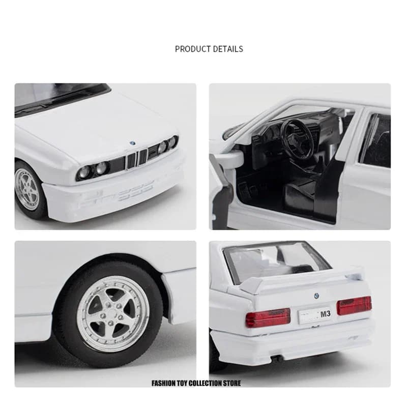 سيارة ميتال موديل 1:36 M3 1987 مصنوعة من سبائك معدنية، لعبة سيارة رياضية بسحب خلفي مع أبواب تفتح، هدية للأطفال - 2