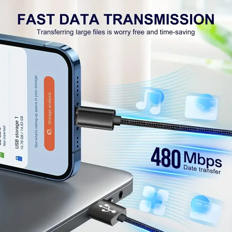 Quick Charge USB Cable For Samsung A56 A55 A54 A53 S25 S24 S23 S22 S21 A34 A35 Redmi Huawei VIVO Long Wire Data Charger Cord 1M - 3