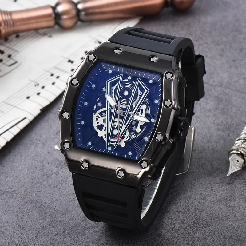 ساعة هيكل عظمي للرجال، حركة أوتوماتيكية، ساعة مضيئة مقاومة للماء، ساعة رياضية بحزام سيليكون، ساعة يد كوارتز - 3