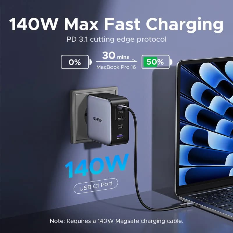 UGREEN 200W Travel GaN Charger PD 3.1 140W QC4.0 3.0 Quick Charge For Macbook Pro Laptops iPhone 17 16 Samsung S25 Xiaomi Tablet - 5