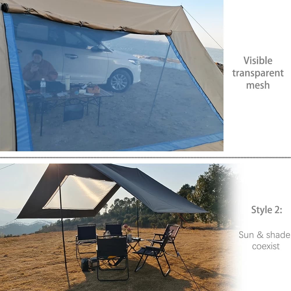 Car Side Awning Tent 3x5 Black Coating Tarp Camping Waterproof Canopy Outdoor Car Rear Tent - 2