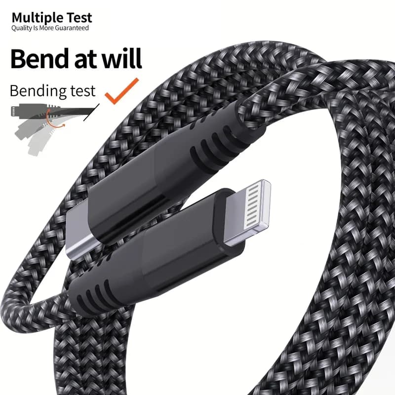 LAIHONEN 1 Pack MFi Certified USB C to Lightning Nylon Braided Fast Charging Cable 1M 2M 3M for iPhone 13 12 11 Pro Max - 3