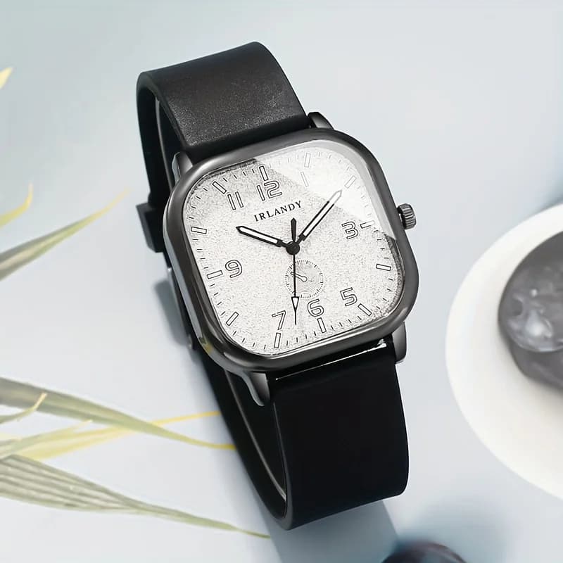 ساعة كوارتز رجالية عصرية بميناء مربع وحزام سيليكون، هدية مثالية للأعمال والمناسبات الترفيهية - 3