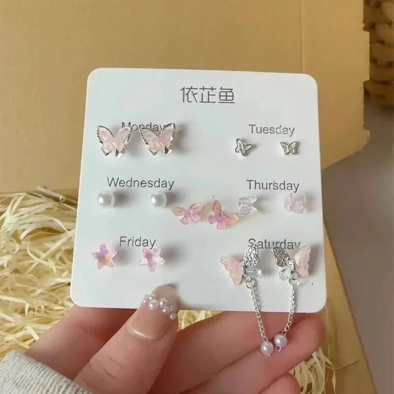 Colorful Flower Butterfly Earrings Seven-piece Set For Women Fashion Personalized Daily Accessory Party Jewelry Birthday Gifts - 4