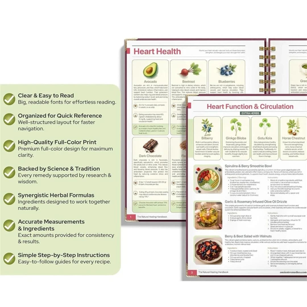 دليل الشفاء الطبيعي كتاب أعشاب بغلاف لولبي مع وصفات خطوة بخطوة لصحة القلب وضغط الدم وتعزيز التركيز - 2