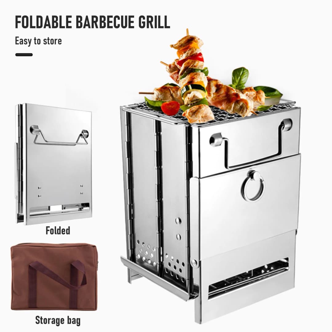 Tomshoo Wood Stove Portable Foldable Stainless Steel Camping Stove With Mini Charcoal Grill Lightweight Barbecue Grill - 3