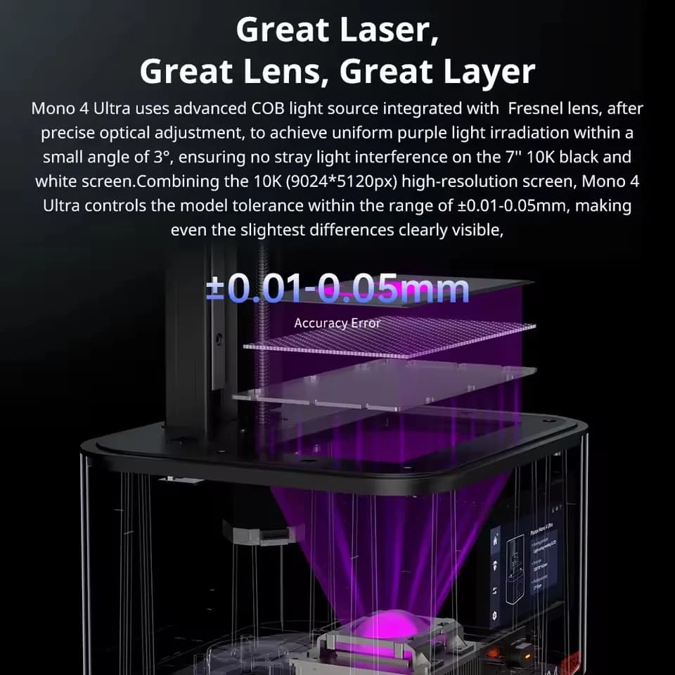 ANYCUBIC  Photon Mono4 Ultra 10K Resin 3D Printer 7" HD Mono Screen and COB Light Source 3D Printing Size 236x231x430mm - 3