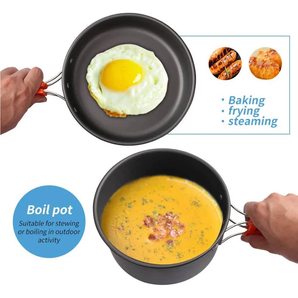 1PCS Camping Cookware Kit Outdoor Cooking Set Aluminum Pot Equipment Travel Tableware Kitchen for Hiking Picnic BBQ - 5