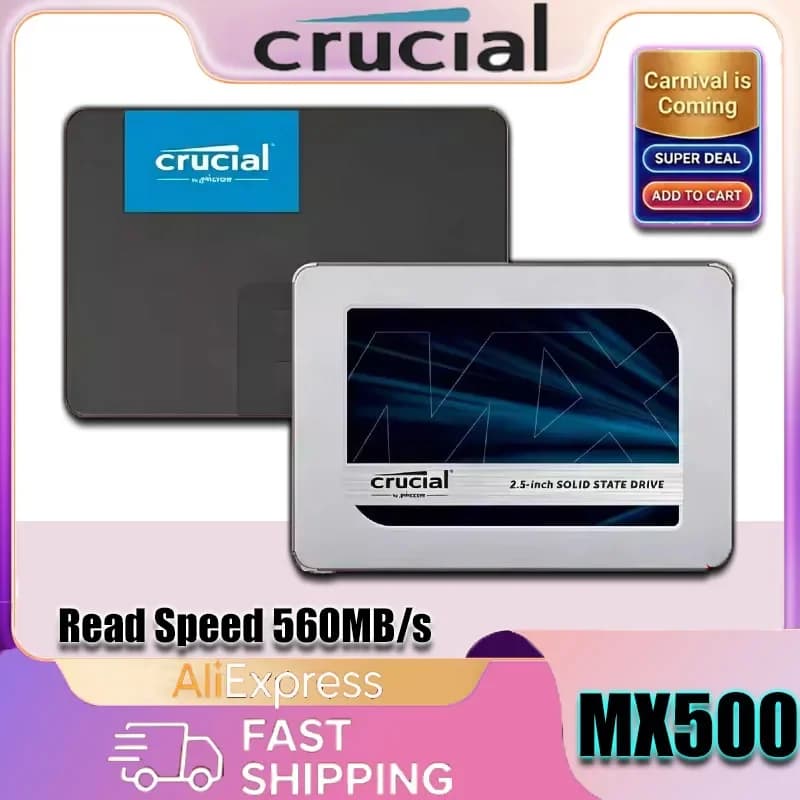قرص صلب كروشيال MX500 SSD بسعة 500 جيجابايت و1 تيرابايت و2 تيرابايت، تقنية 3D NAND، واجهة SATA 2.5 بوصة بسرعة عالية لتخزين داخلي لأقراص الكمبيوتر المحمول