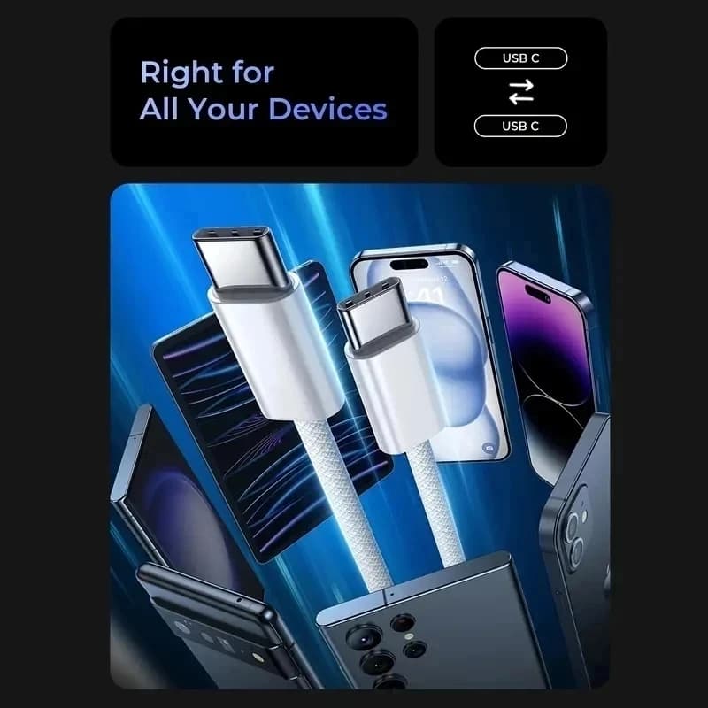 كابل شحن سريع 60 واط PD USB C لهاتف آيفون 15 16 17 برو ماكس 15 16 بلس سامسونج موتو أوبو شاومي ريدمي كابل مزدوج من النوع C مضفر - 6