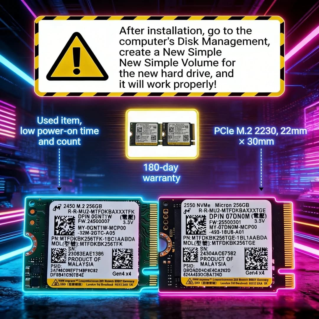 قرص صلب كروشيال P310 بسعة 1 تيرا بايت و 2 تيرا بايت ومايكرون 2450/2550 بسعة 256 جيجا بايت M.2 2230 NVMe PCIe 4.0x4 متوافق مع ستيم ديك وآسوس ROG آلي وMSI كلاو - 5