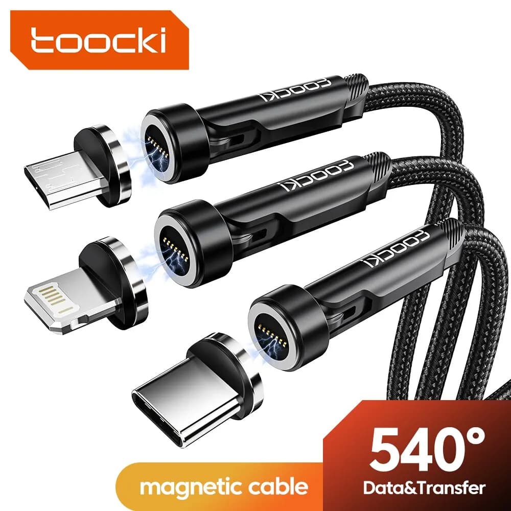 Toocki 540 تدوير المغناطيسي USB نوع C كابل آيفون 12 X Xiaomi شاحن سريع مايكرو USB نوع-C كابل شحن المغناطيس سلك البيانات