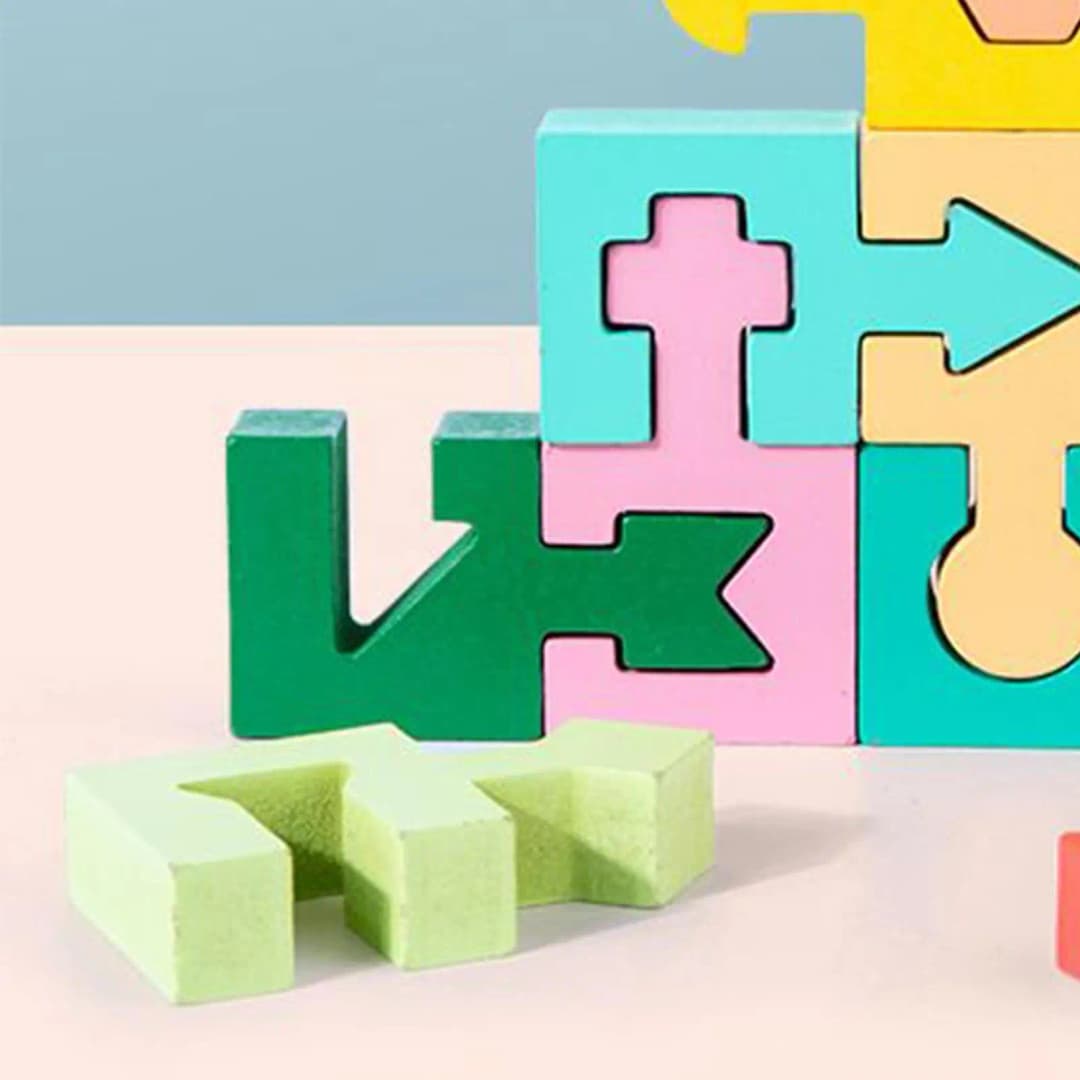 Wooden Puzzles Geometric Shape Matching Toy 16 Pcs Jigsaw Puzzle for Kids Boys Girls Learning Home School Kindergarten Education - 2