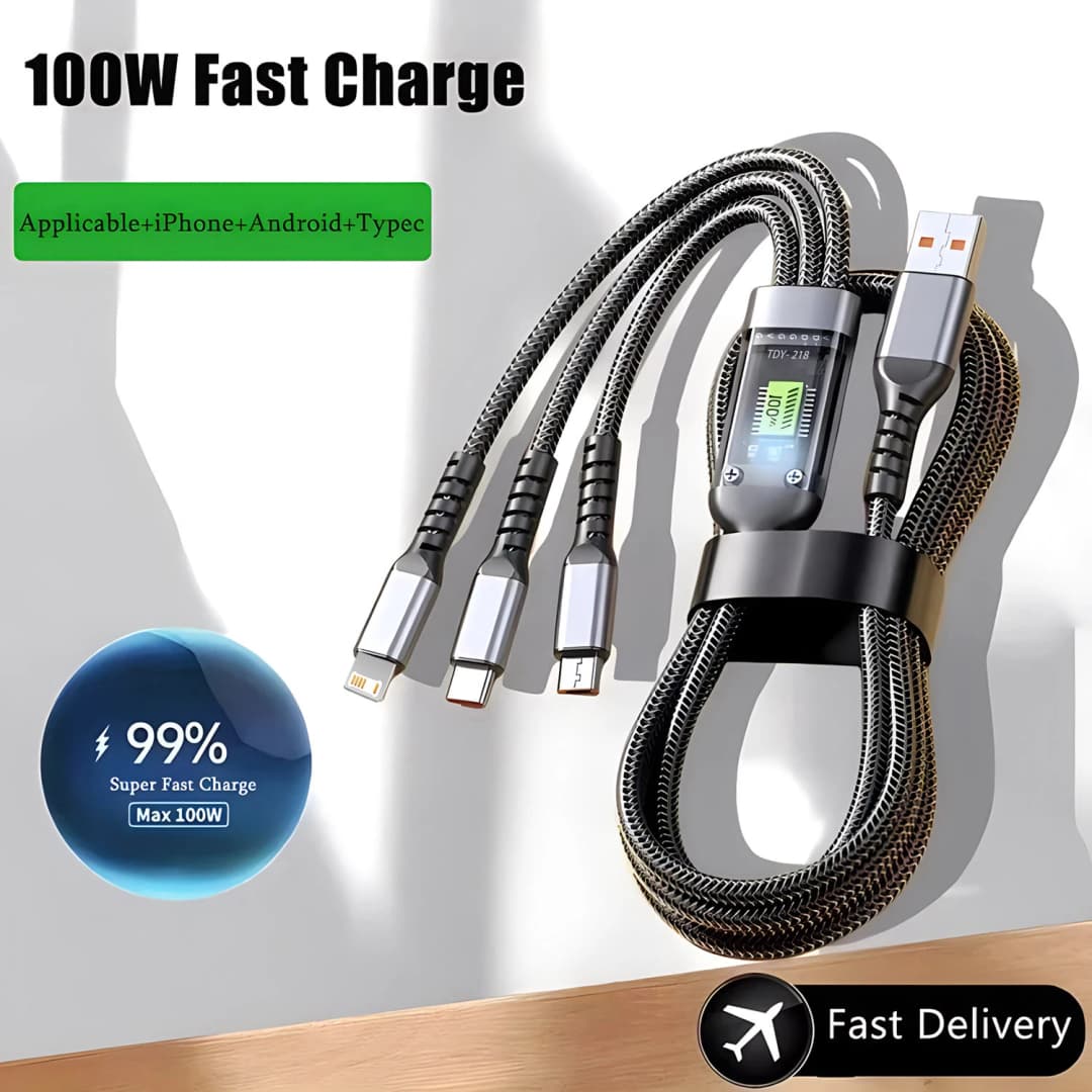 3-in-1 USB 100W 6A Fast Charger Cable Car USB To Type-C Micro LIGHTNING Cable For iPhone 16 15 14 13 Samsung Xiaomi Huawei - 6