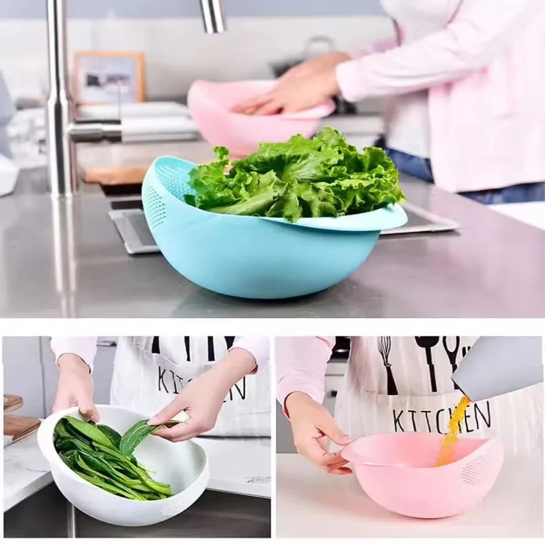 1PC- Silicone Colander Rice Bowl Drain Basket Fruit Bowl Washing Drain Basket with Handle Washing Basket Home Kitchen Organizer - 5