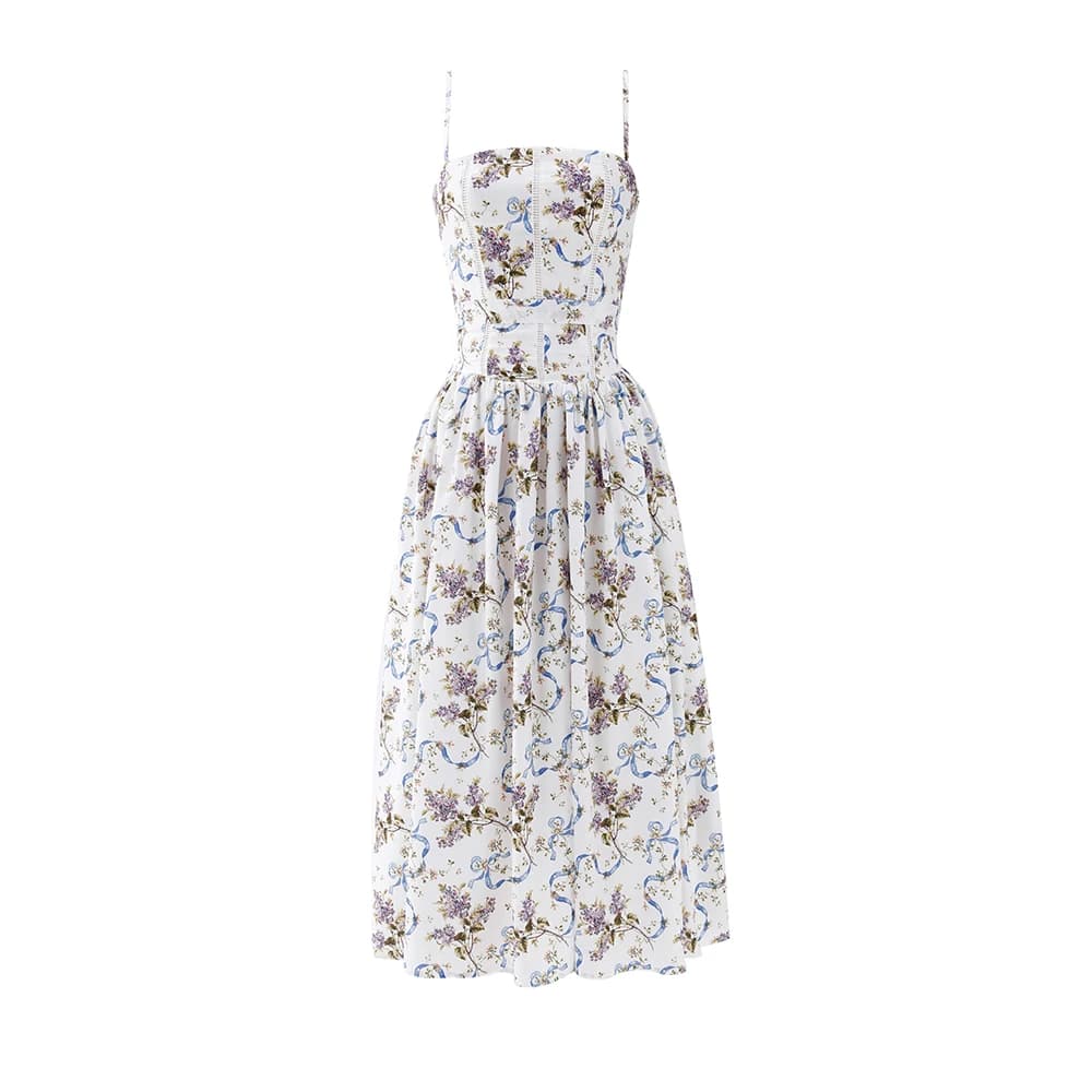 فستان صيفي مطبوع بالزهور أنيق من Mingmingxi وصولات جديدة 2025 فستان ماكسي بحمالات رفيعة فساتين حفلات عطلات نسائية - 5