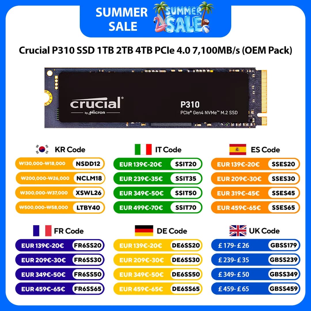 Crucial P310 SSD 1TB 2TB 4TB PCIe Gen4 NVMe M.2 2280 Up to 7,100MB/s Solid State Drive for Laptop Desktop PC Gamer