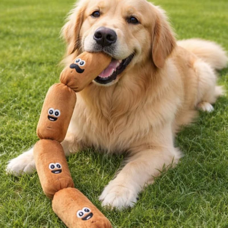 Durable Dog Plush Chew Toy Squeak Chewable Molar Simulated Sausage with BB Sound Teeth Cleaning Bite-Resistant for Puppies - 4