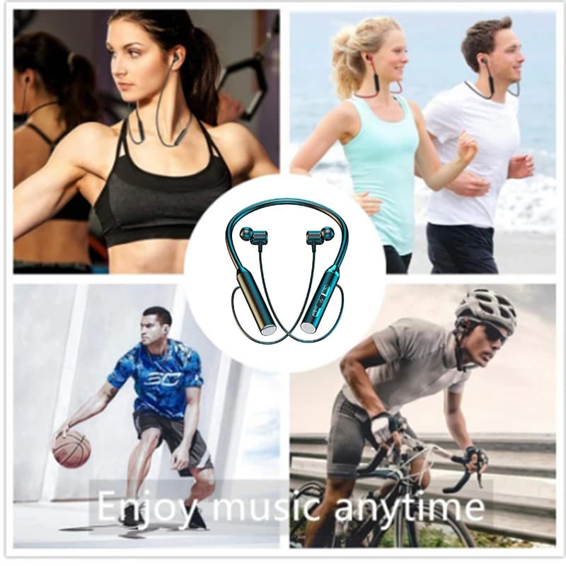 Wireless Bluetooth Earphones Neckband Headphones Gaming Stereo Sports Headset Halter Waterproof Magnetic Earbud with LED Display - 5