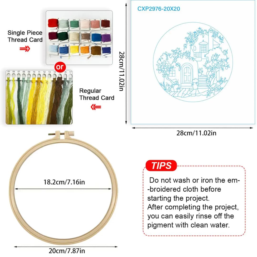 1pc 20X20CM/15X15CM 7.87/6.3inch Beautiful Scenery Embroidery Starter Kit DIY Kit DIY Embroidery Kit Manualidades Craft Painting - 6