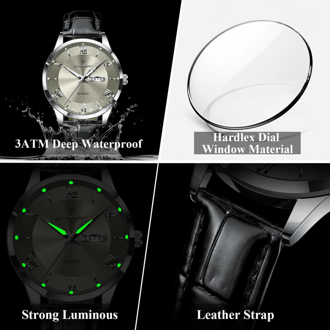POEDAGAR Top Luxury Watch For Men Military Waterproof Luminous Date Week Man Wristwatch Leather Men's Quartz Watches Sport Reloj - 4
