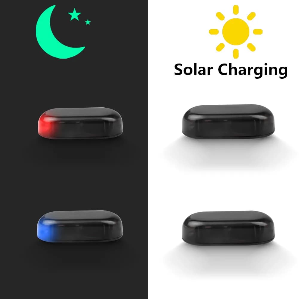 SEAMETAL 1/2PCS Solar Powered Simulated Dummy Alarm Light Wireless Car Fake Security Light Warning Lamp Anti Theft LED Flashing - 4