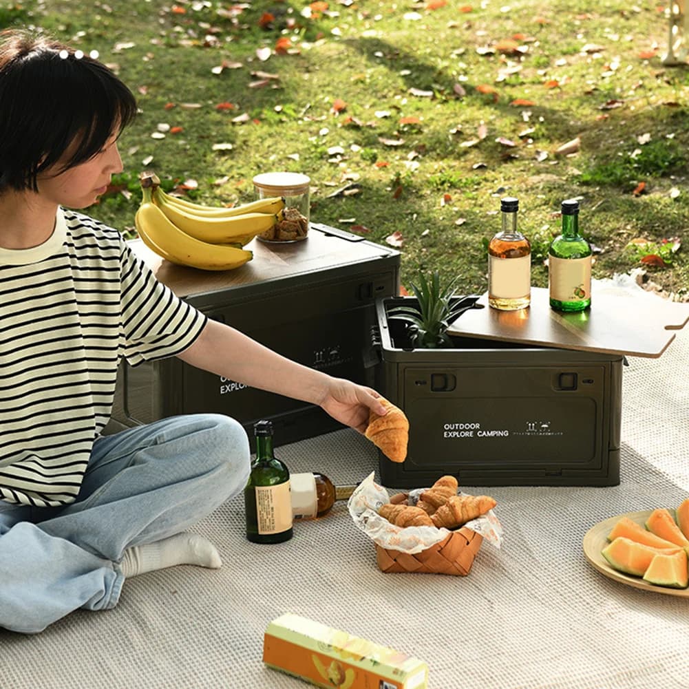 20/30LOutdoor Collapsible Storage Bin Side Open Car Storage Box With Wooden Lid Stackable Camping Storage Container Outdoor Tool - 4