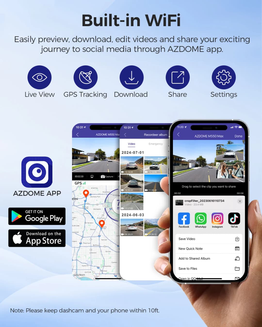 كاميرا داش AZDOME M550 ماكس بدقة 4K + 2.5K مع نظام تحديد المواقع المدمج وواي فاي وزاوية رؤية 150 درجة وشاشة ركن 24 ساعة ورؤية ليلية - 4