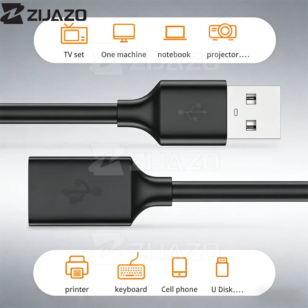كابل تمديد USB 2.0 من زيجازو من ذكر إلى أنثى مناسب للكمبيوتر والتلفزيون والهواتف المحمولة وأقراص الحالة الصلبة - 2