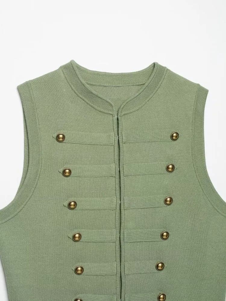 Women Knitting Tank Tops Camis 2026 Summer O-Neck Buttons Solid Sleeveless Female Elegant Street Top Clothing - 3