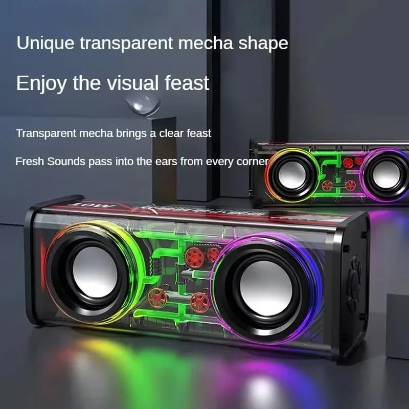 V8 Transparent Mecha Speakers Bluetooth 5.0 Wireless Double Bass Diaphragm Subwoofer Music TWS RGB Light Mini Party Loudspeaker - 5