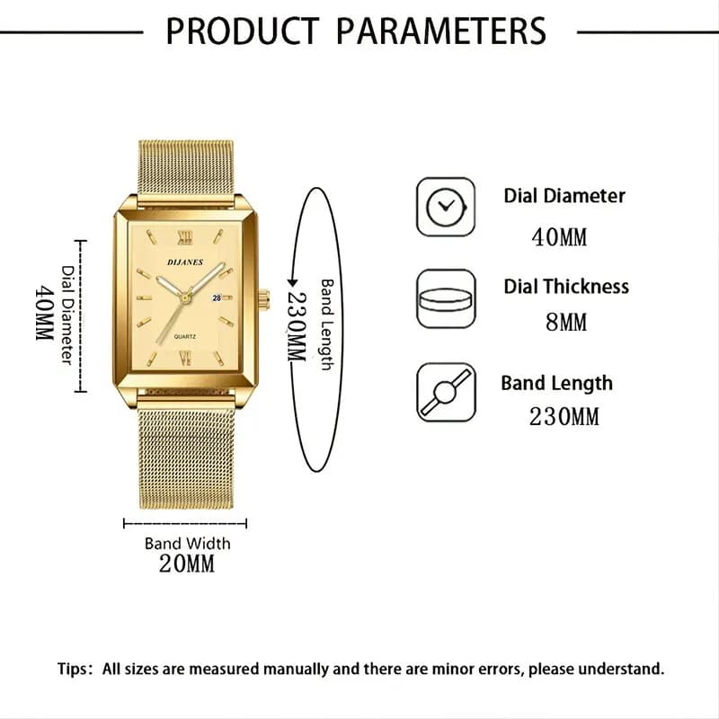 ساعة رياضية رجالية فاخرة ذهبية رقيقة جداً من الفولاذ المقاوم للصدأ مع حزام شبكي - 2
