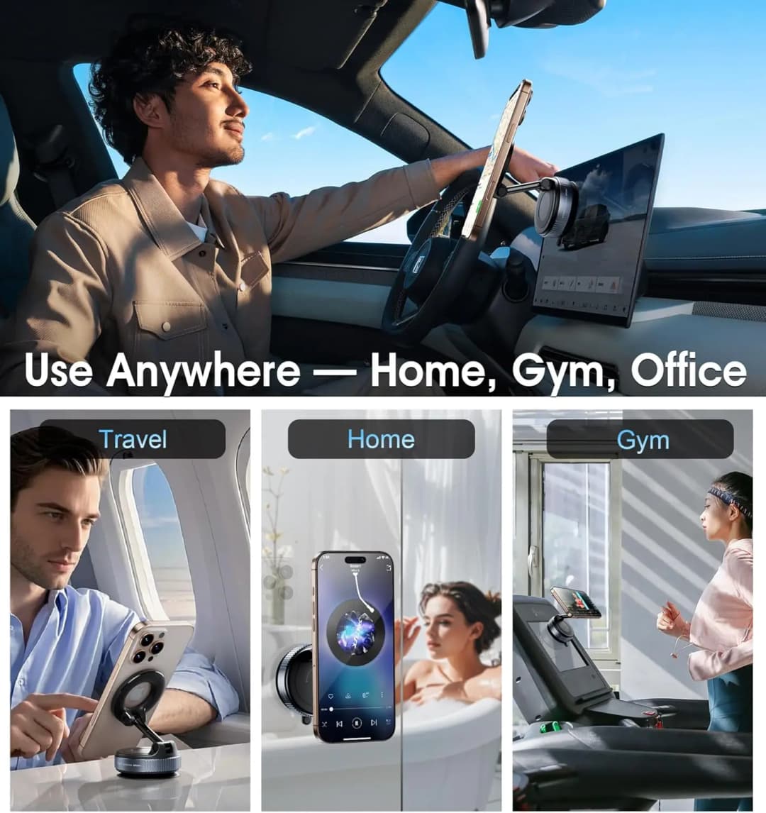 Strong Magnetic Car Phone Holder Foldable 360° Adjustable Vacuum Suction Mount Universal for Car, Desk, Bathroom - 5