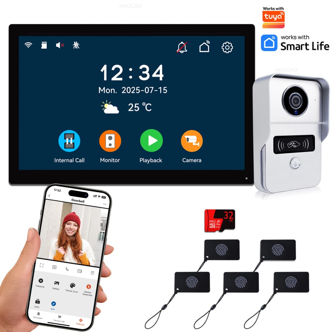 2 Wire Digital Video Intercom System, 7 / 10.1 Inch Wireless WIFI Monitor 1080P Doorphone Camera Video Doorbell Works with Tuya